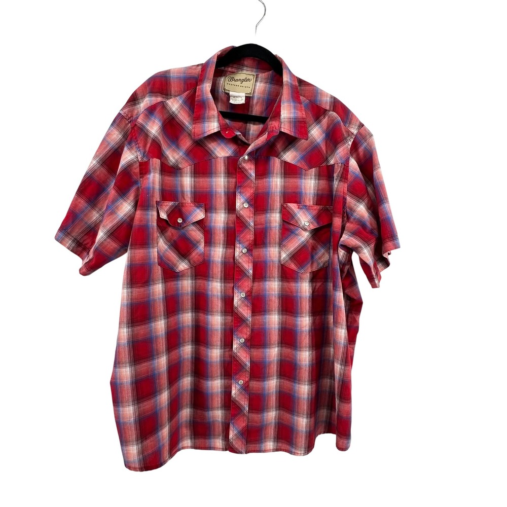 Wrangler Western Shirts Mens 3XL Red Plaid Short Sleeve Snap